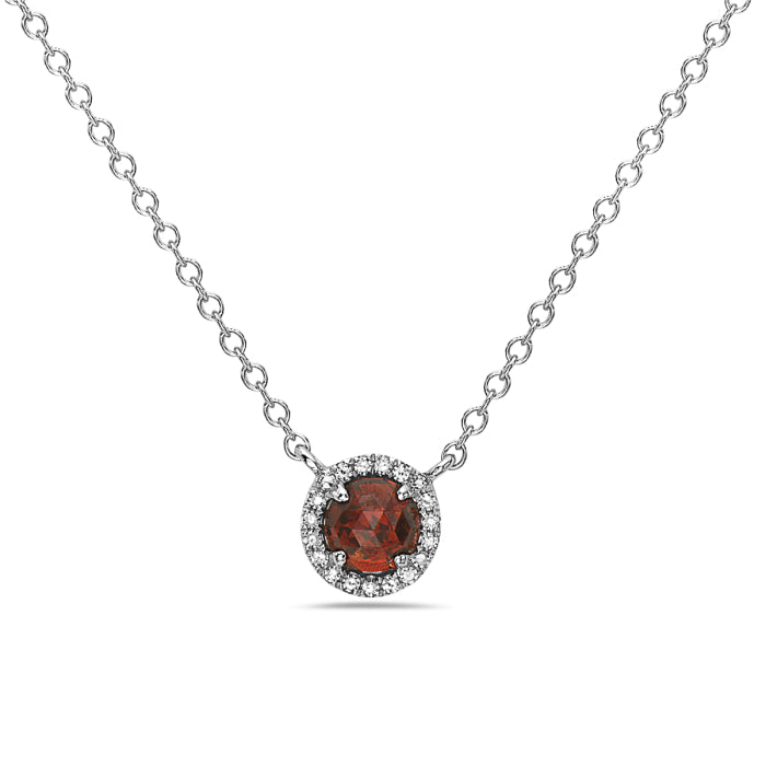 14kt Gold Garnet and Diamond Halo Necklace Yellow,White