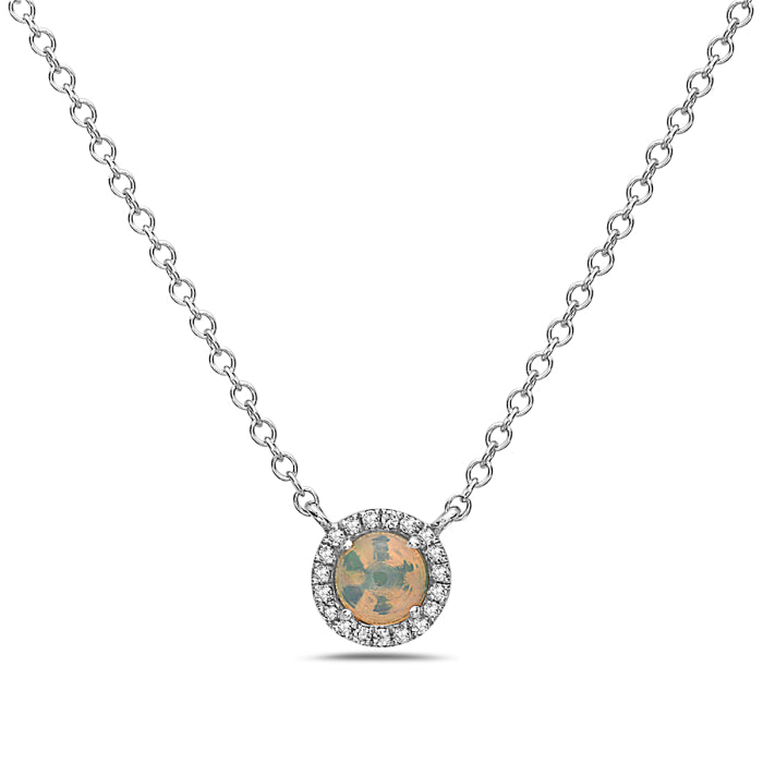 14kt Gold Opal and Diamond Halo Necklace Yellow,White