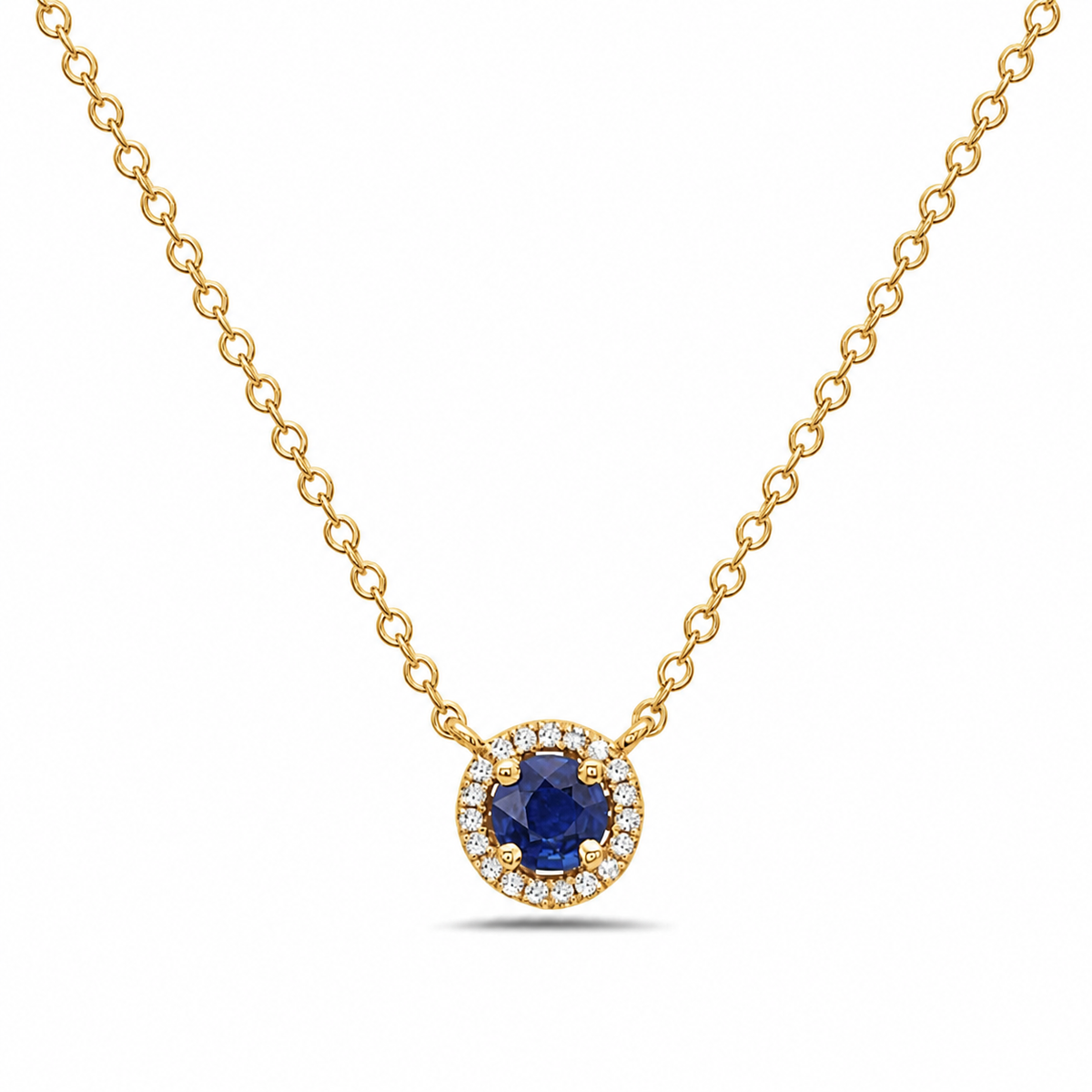 14kt Gold .31 ct Round Sapphire & .05 ctw Diamond Halo Necklace White,Yellow