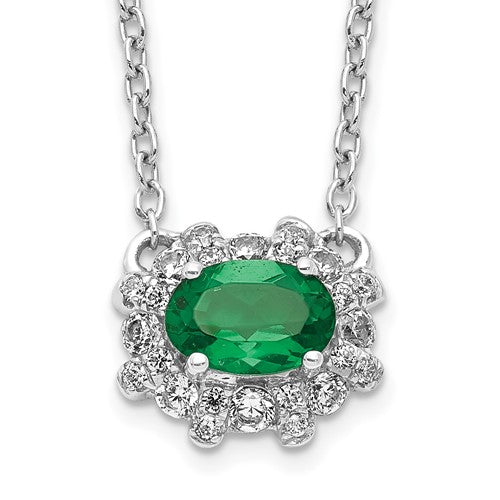 14KT WHITE GOLD DIAMOND AND EMERALD NECKLACE