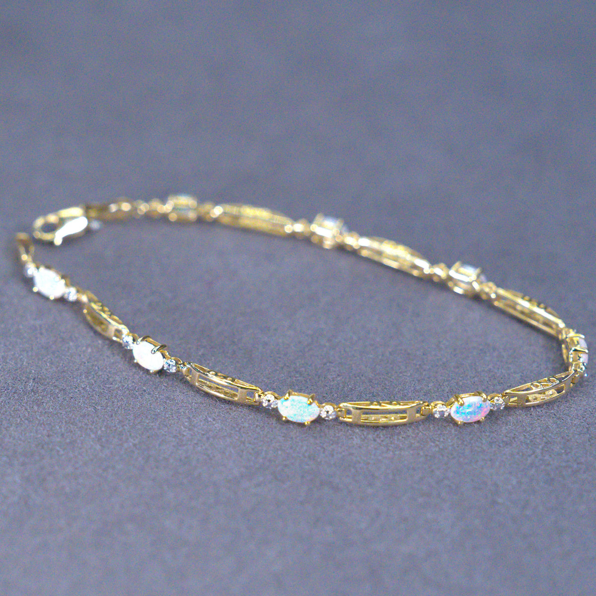Oval Opal & .005 Diamond 14kt Yellow Gold Link Bracelet