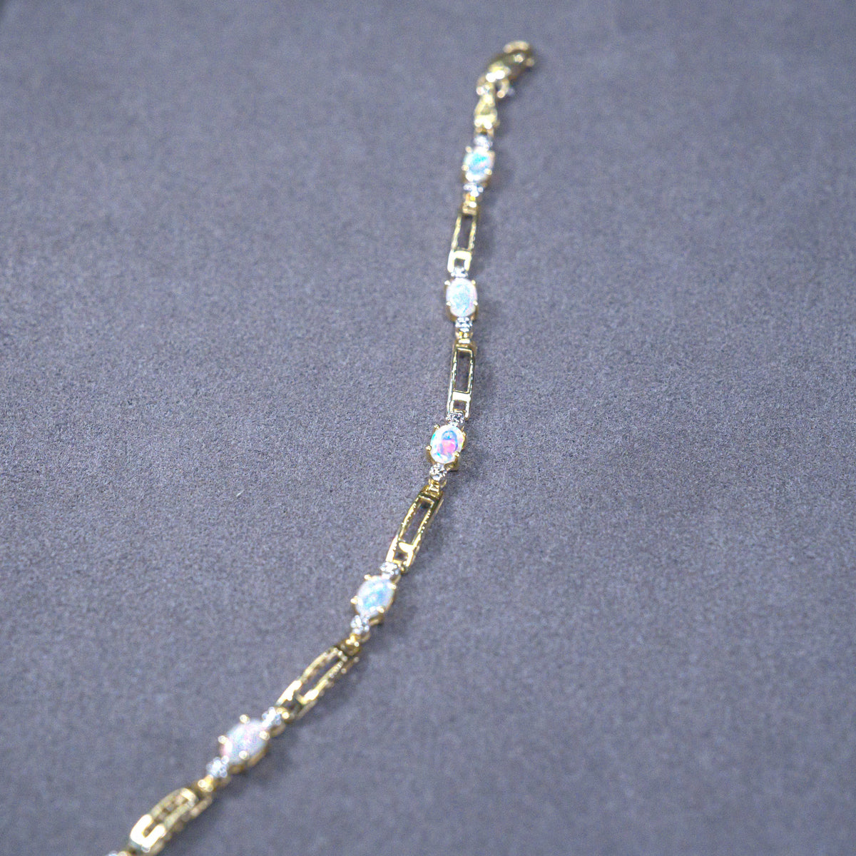 Oval Opal & .005 Diamond 14kt Yellow Gold Link Bracelet