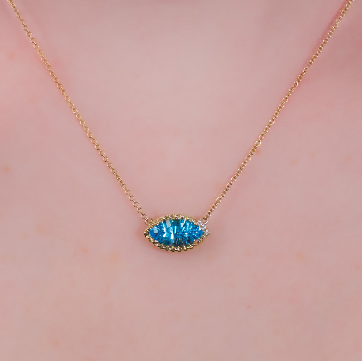 Emilique 14kt Yellow Gold & 2.11 ct Marquise Blue Topaz with Diamond Accent Necklace