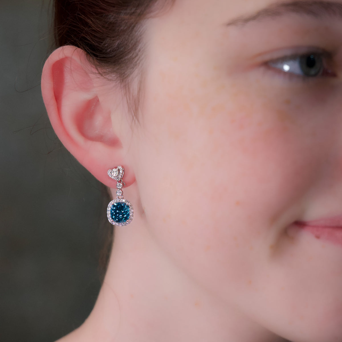 Juleve 18kt 10.94 ctw Cushion Blue Zircon & Diamond Earrings