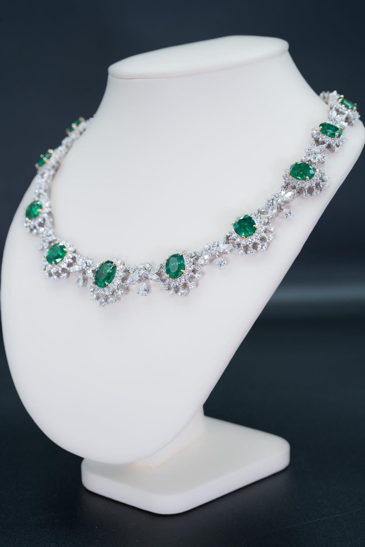 Juleve 18kt White Gold 52.59 ctw Emerald & 33.83 ctw Diamond Necklace