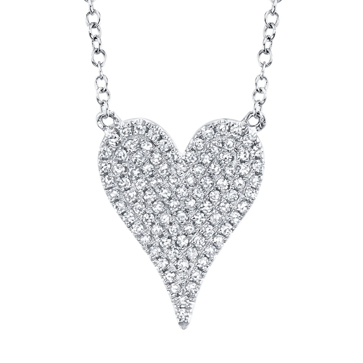 14kt Gold Elongated .21 ctw Pave Diamond Heart Necklace White