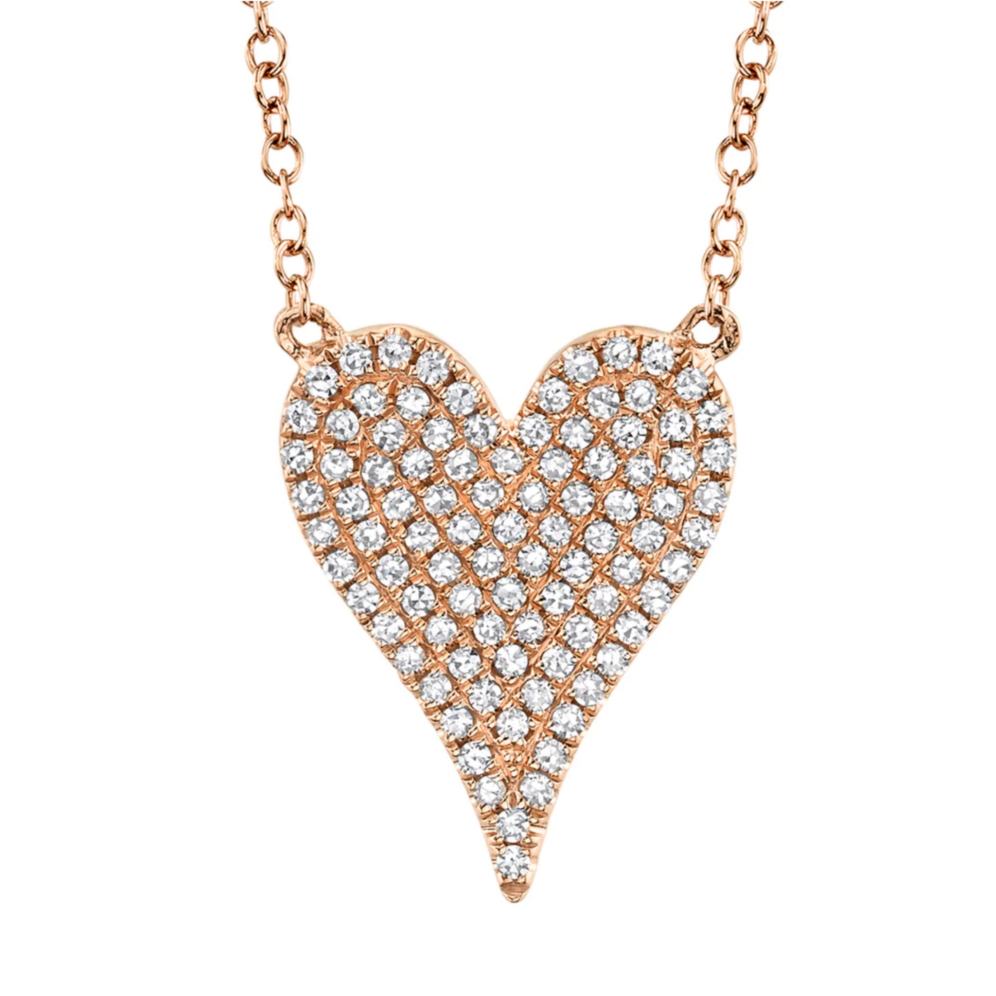 14kt Gold Elongated .21 ctw Pave Diamond Heart Necklace Rose
