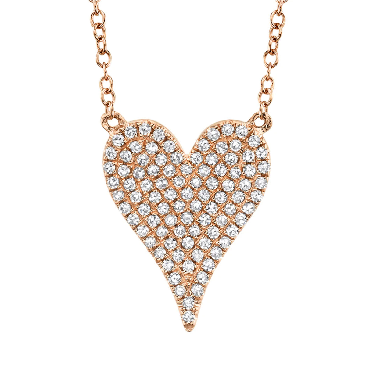 14kt Gold Elongated .21 ctw Pave Diamond Heart Necklace Rose