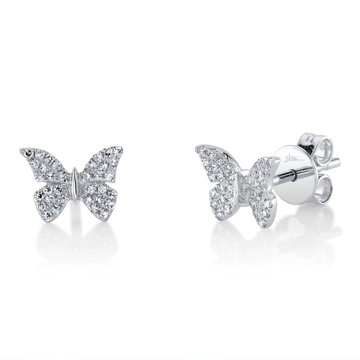 14kt Gold .15 ctw Diamond Pave Butterfly Stud Earrings White