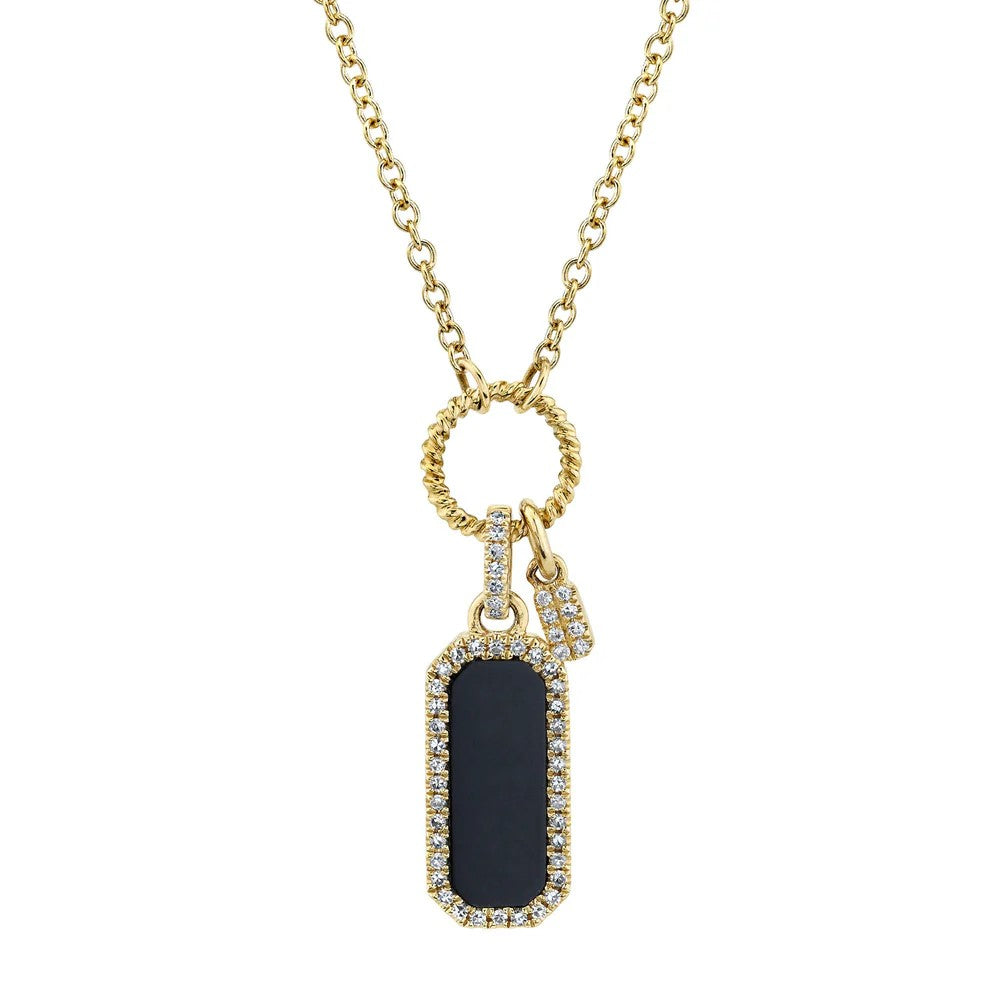 14kt Yellow Gold Onyx Dog Tag Necklace