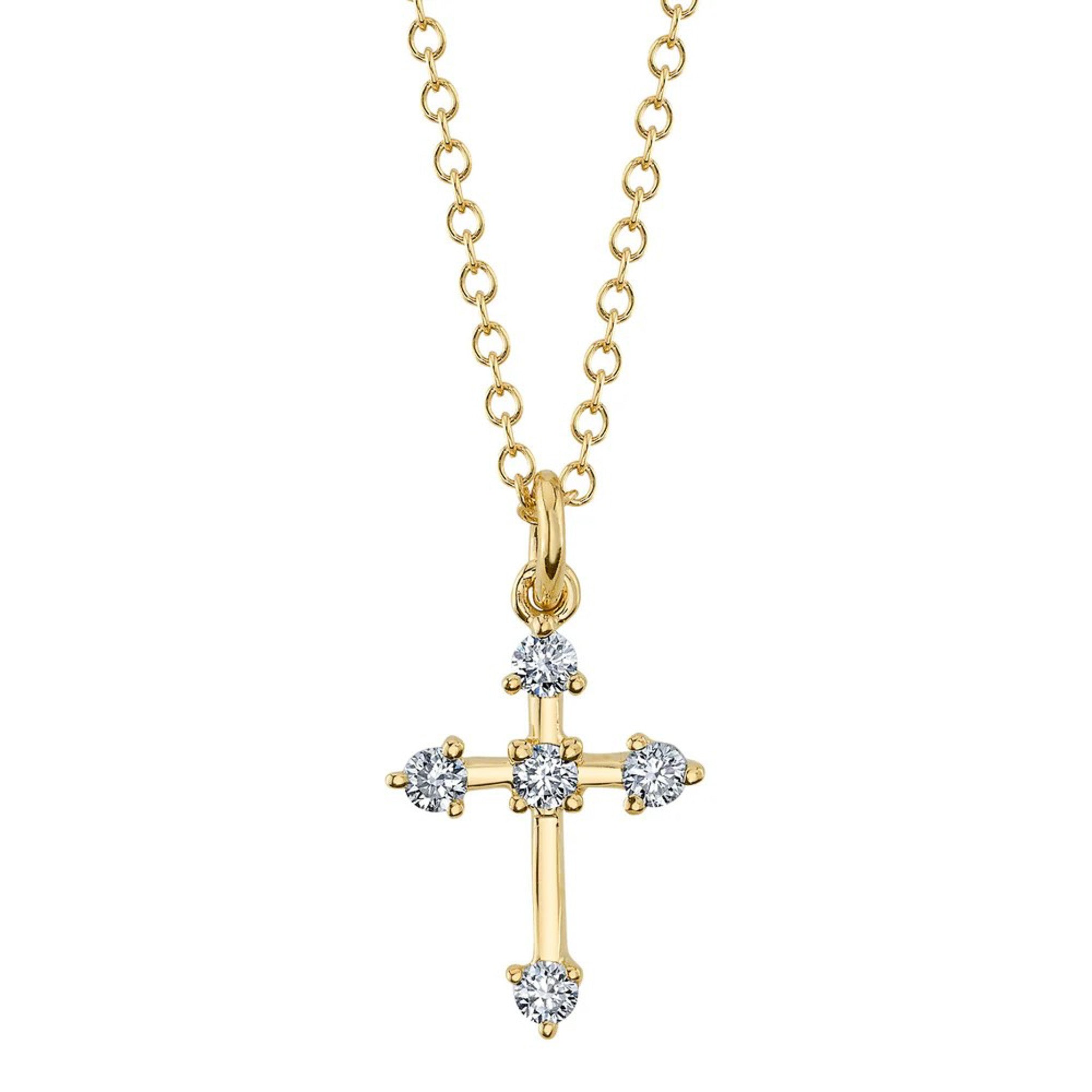 14kt Yellow Gold .13 ctw 5 Stone Diamond Cross Necklace