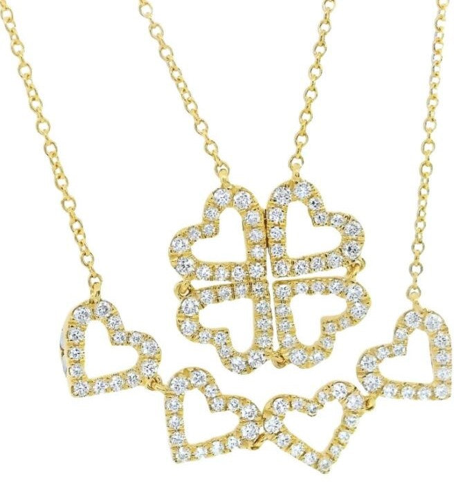 18kt Yellow Gold Conversionn Clover & Hearts Diamond Necklace