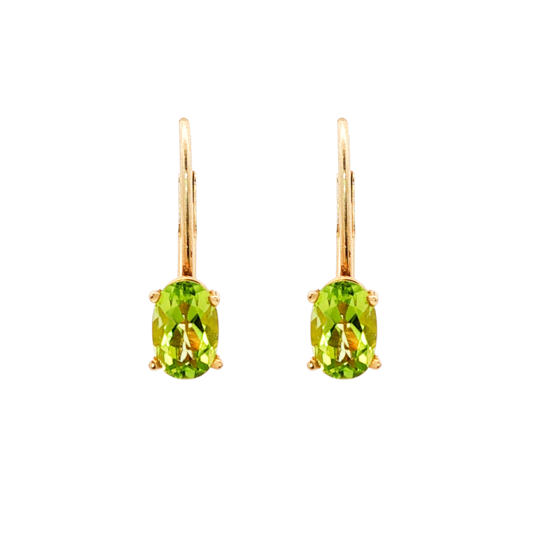 14kt Yellow Gold 6x4mm Oval Peridot Leverback Earrings