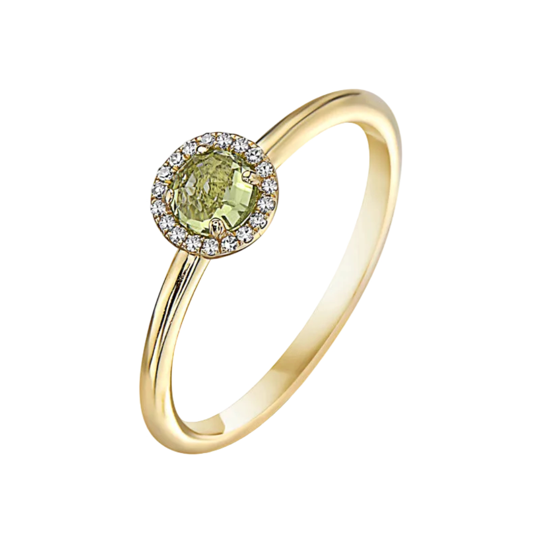 14kt Gold 0.31 ct Round Peridot & 0.05 ctw Round Brilliant Diamond Halo Ring White gold / 6.5,Gold / 6.5