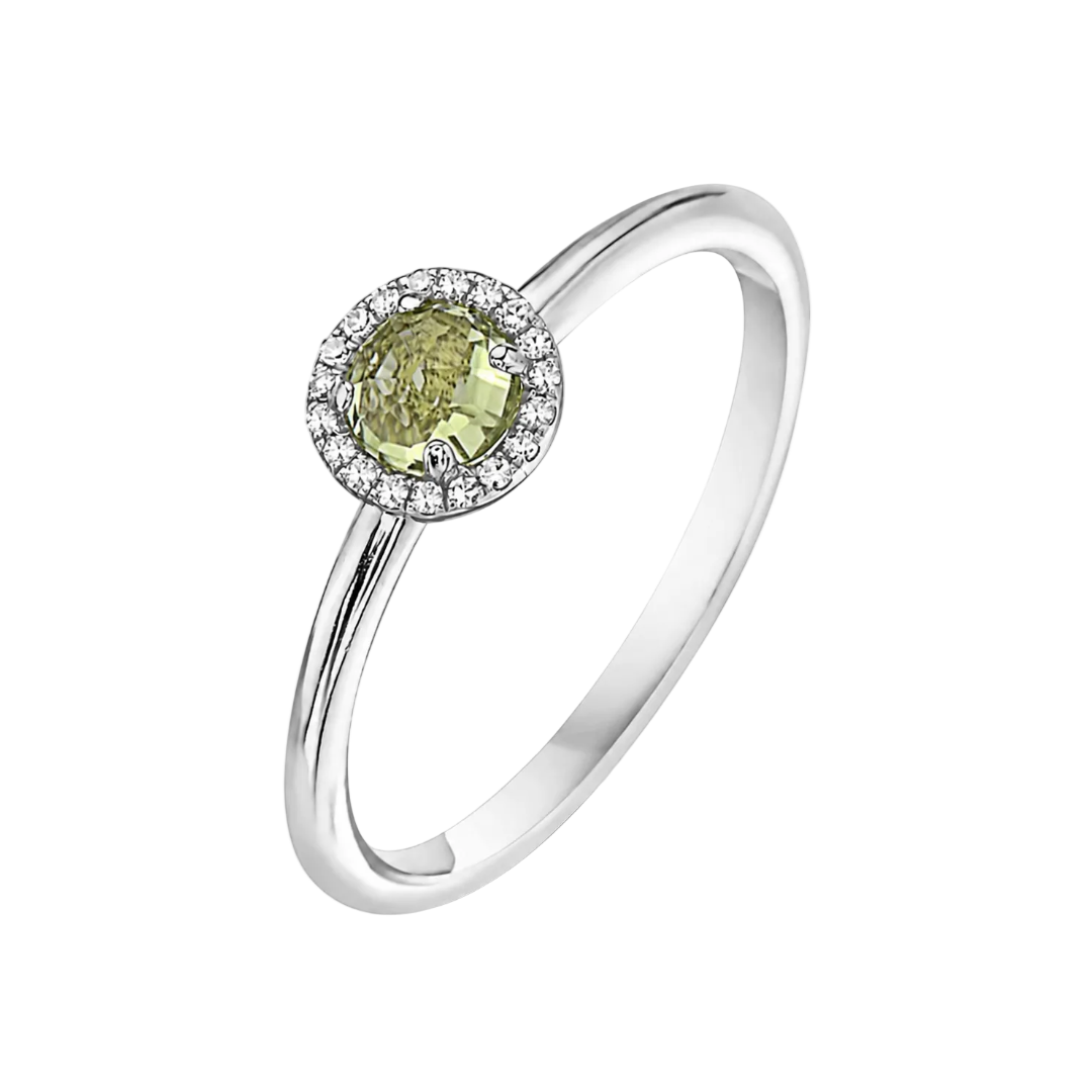 14kt Gold 0.31 ct Round Peridot & 0.05 ctw Round Brilliant Diamond Halo Ring White gold / 6.5,Gold / 6.5