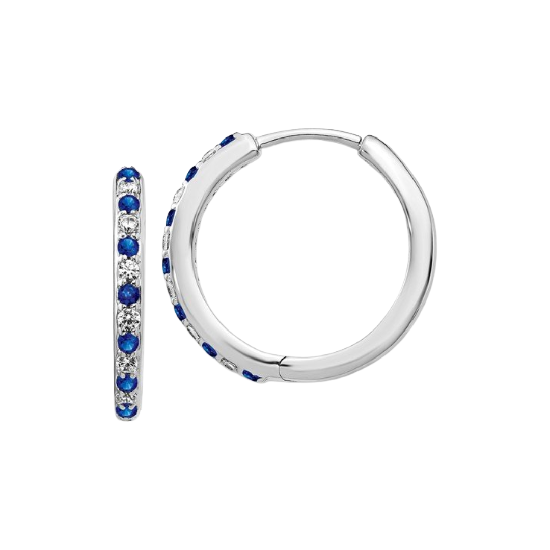 14kt White Gold .21 ctw Sapphire & .18 ctw Diamond Hoop Earrings