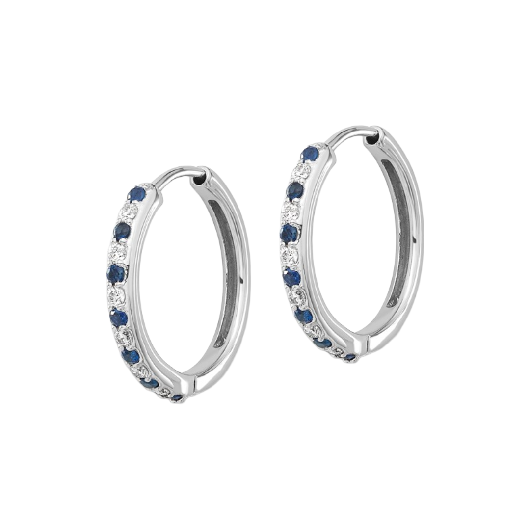 14kt White Gold .21 ctw Sapphire & .18 ctw Diamond Hoop Earrings