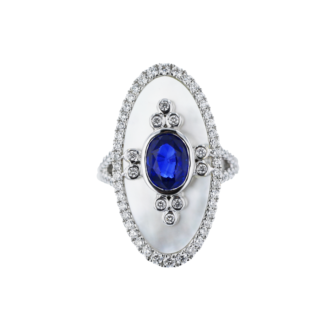 Juleve 18kt White Gold 4.91 ct Sapphire & .90 ct Diamond Ring 5.5,6,6.5,7,7.5,8