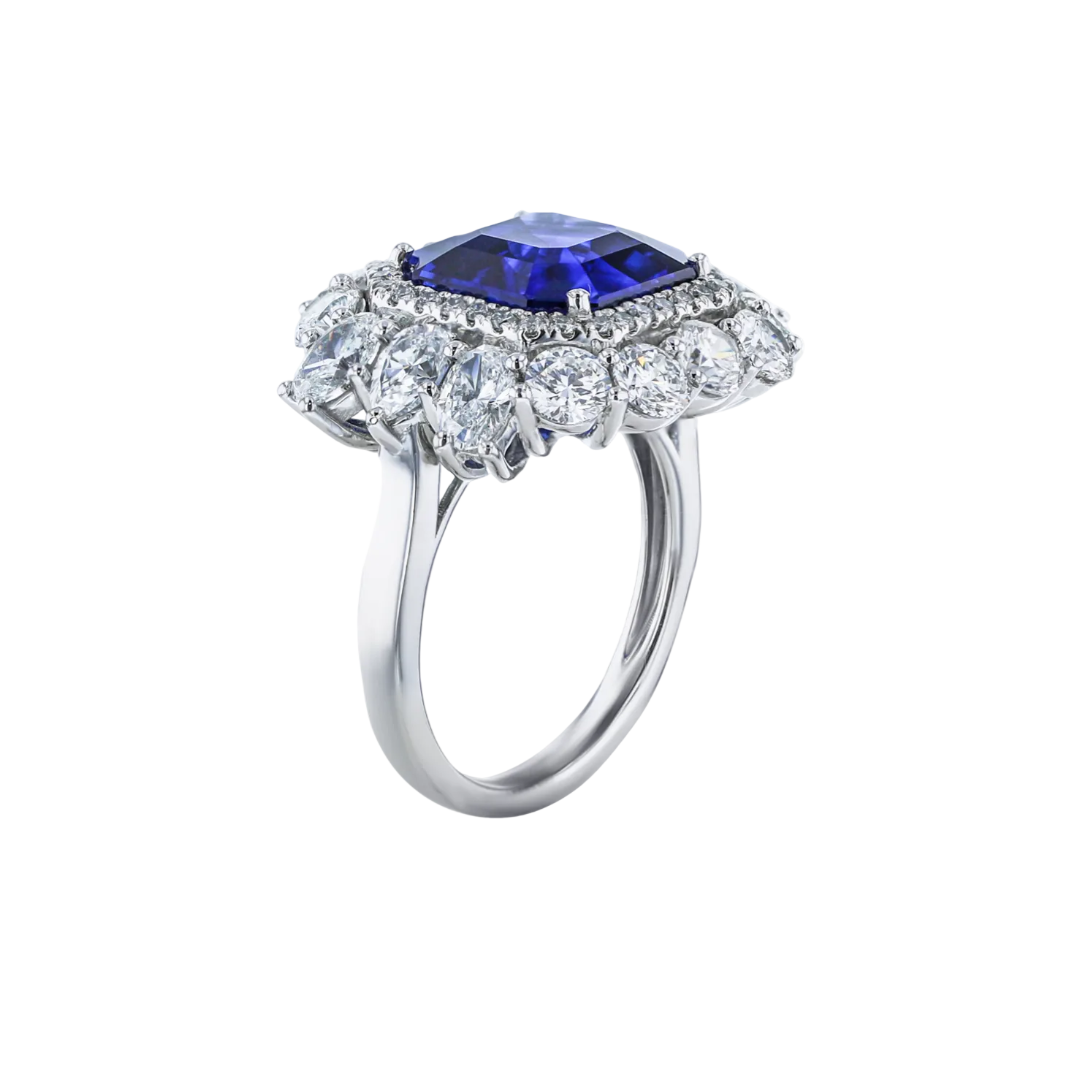 Juleve Platinum 7.28ct Sapphire & 3.38 ctw Diamond Ring 5.5,6,6.5,7,7.5