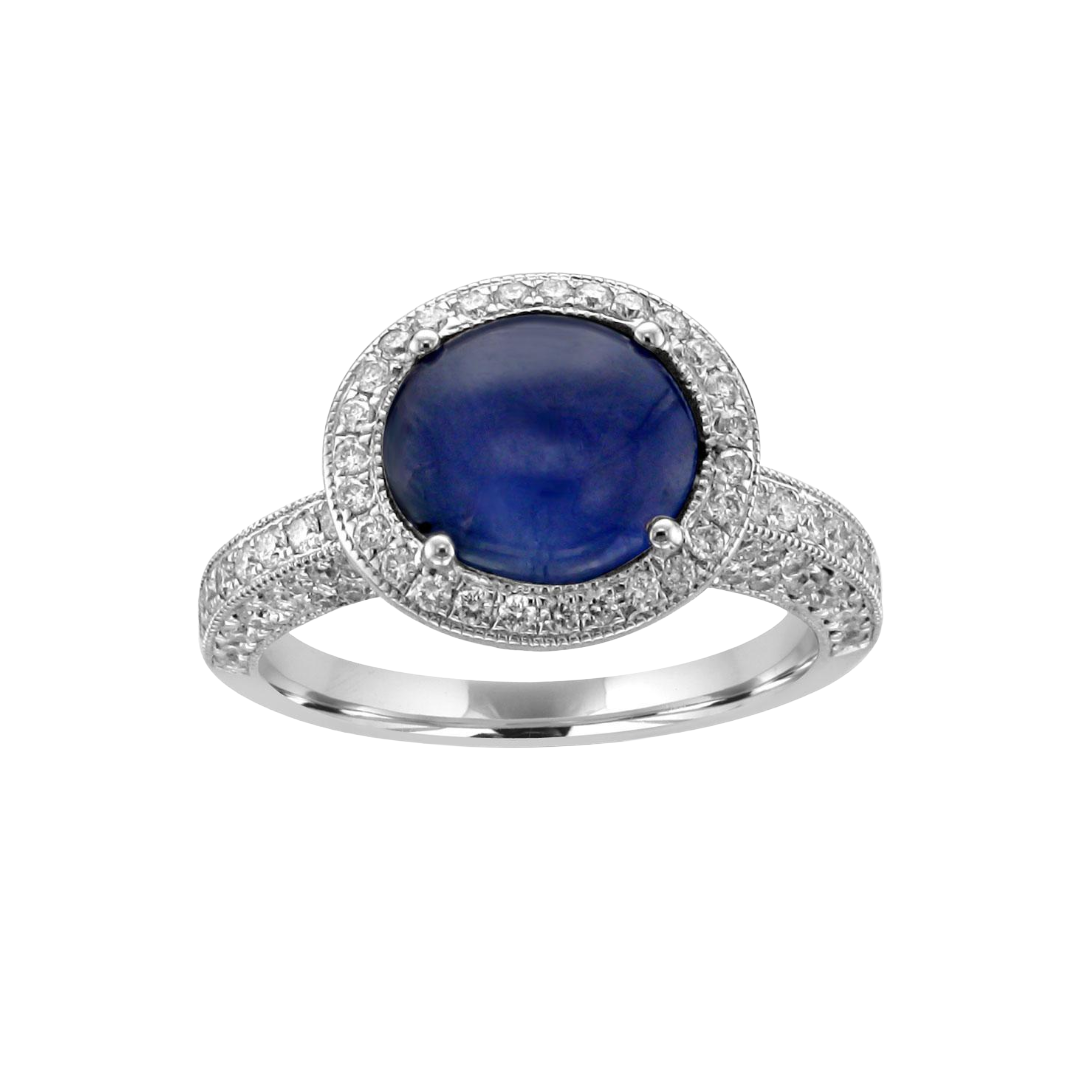 18kt White Gold 3.42 ct Star Sapphire & .97ctw Diamond 5.5,6,6.5,7,7.5