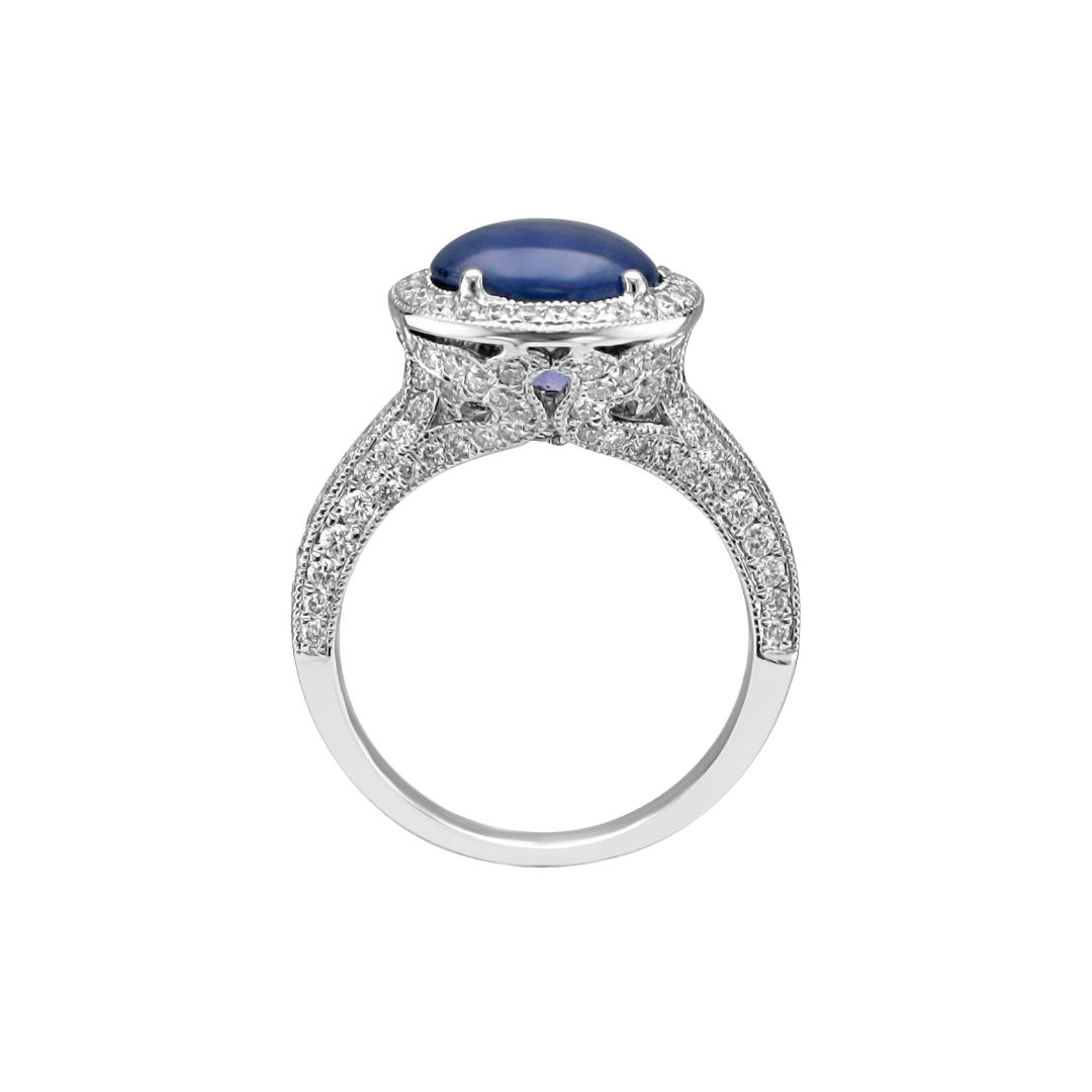 18kt White Gold 3.42 ct Star Sapphire & .97ctw Diamond 5.5,6,6.5,7,7.5