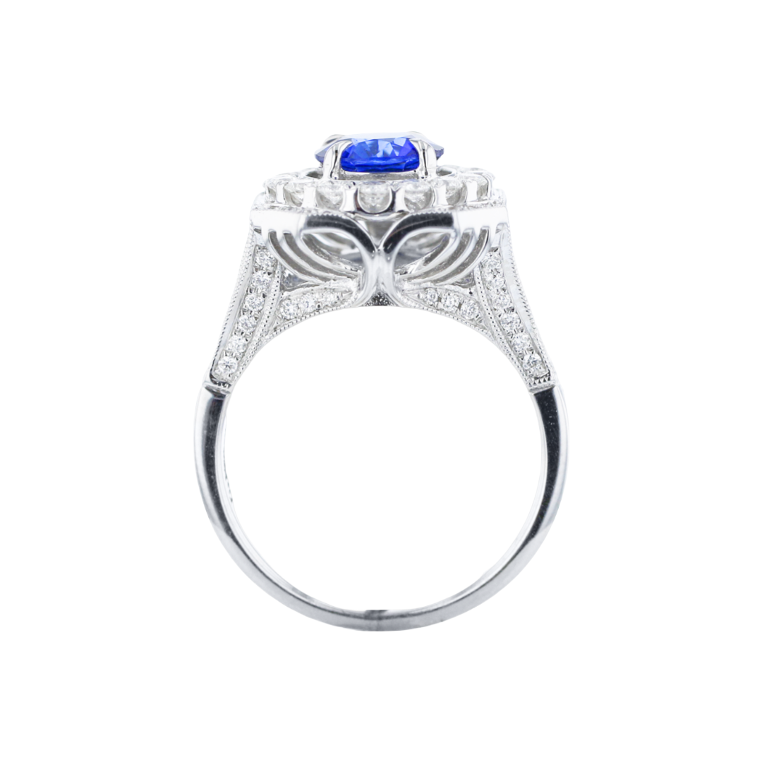 Juleve 18kt White Gold 1.40 ct Sapphire & 1.50 ctw Diamond Halo Ring 5.5,6,6.5,7,7.5