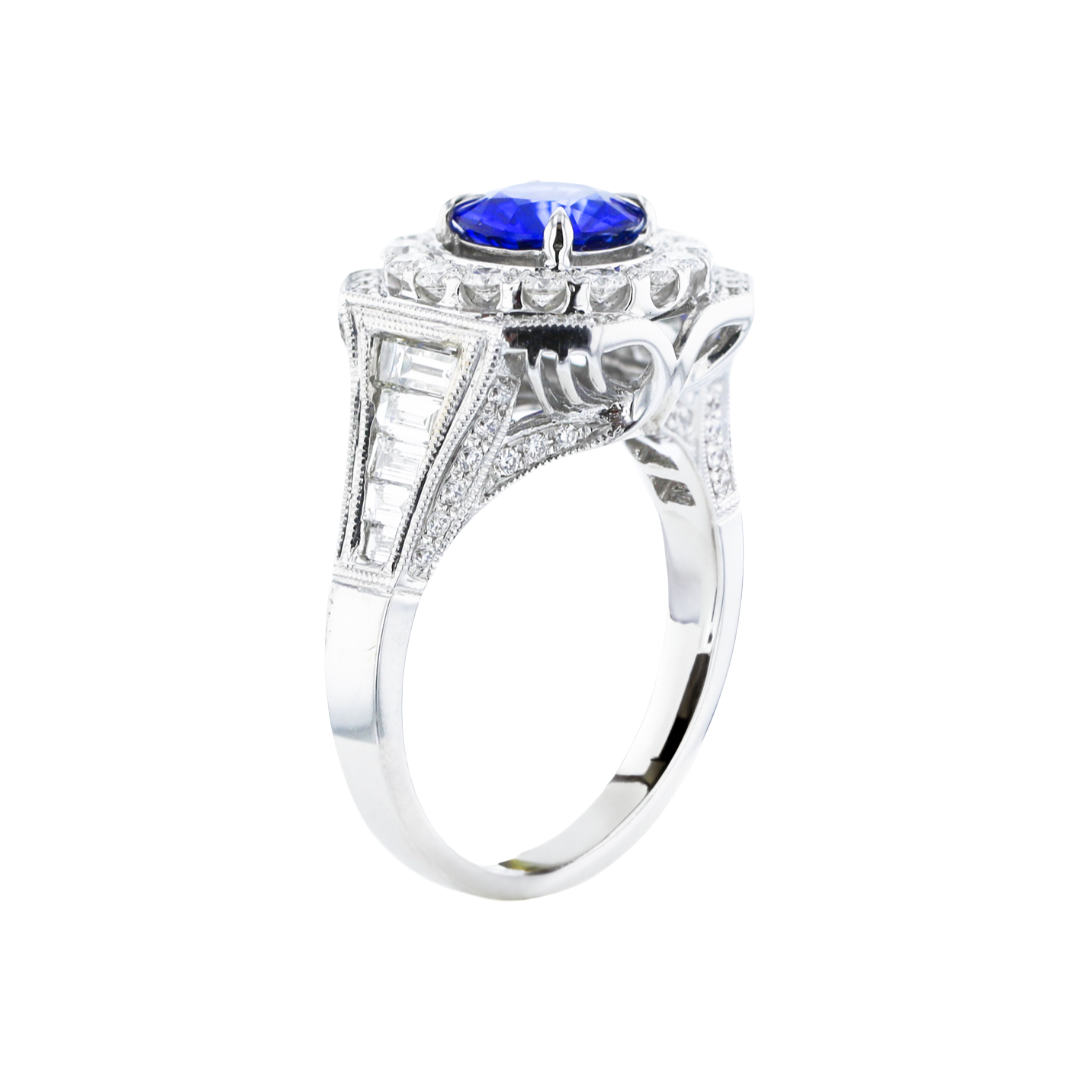 Juleve 18kt White Gold 1.40 ct Sapphire & 1.50 ctw Diamond Halo Ring 5.5,6,6.5,7,7.5
