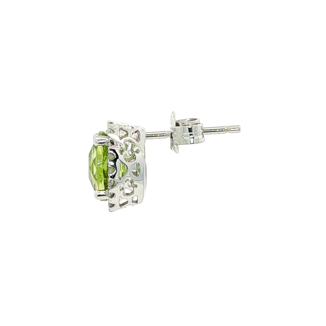 14kt White Gold 1.80 ctw Oval Peridot & 0.16 ctw Round Brilliant Diamond Halo Stud Earrings
