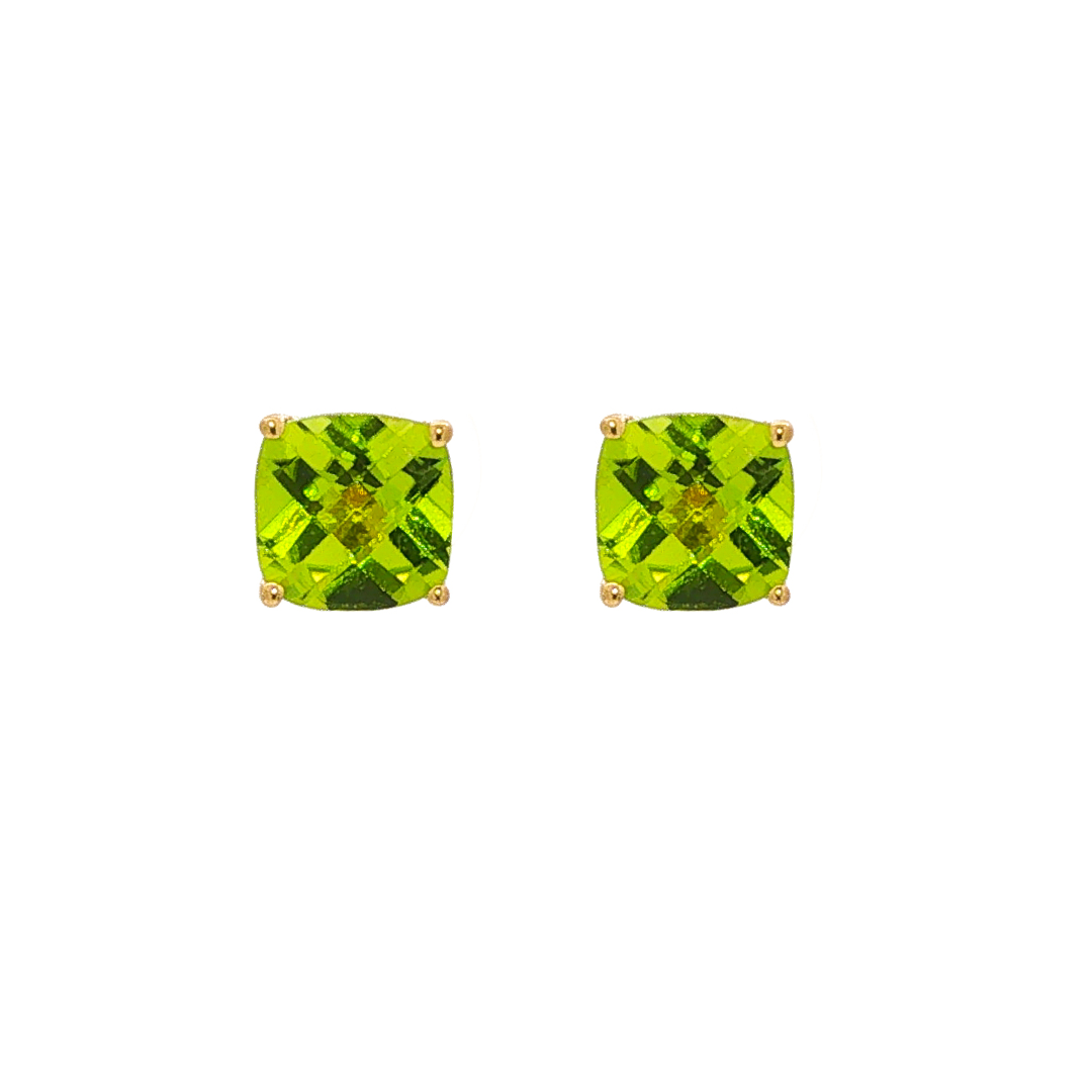14kt Yellow Gold 2.01 ctw Cushion-Cut Peridot Stud Earrings