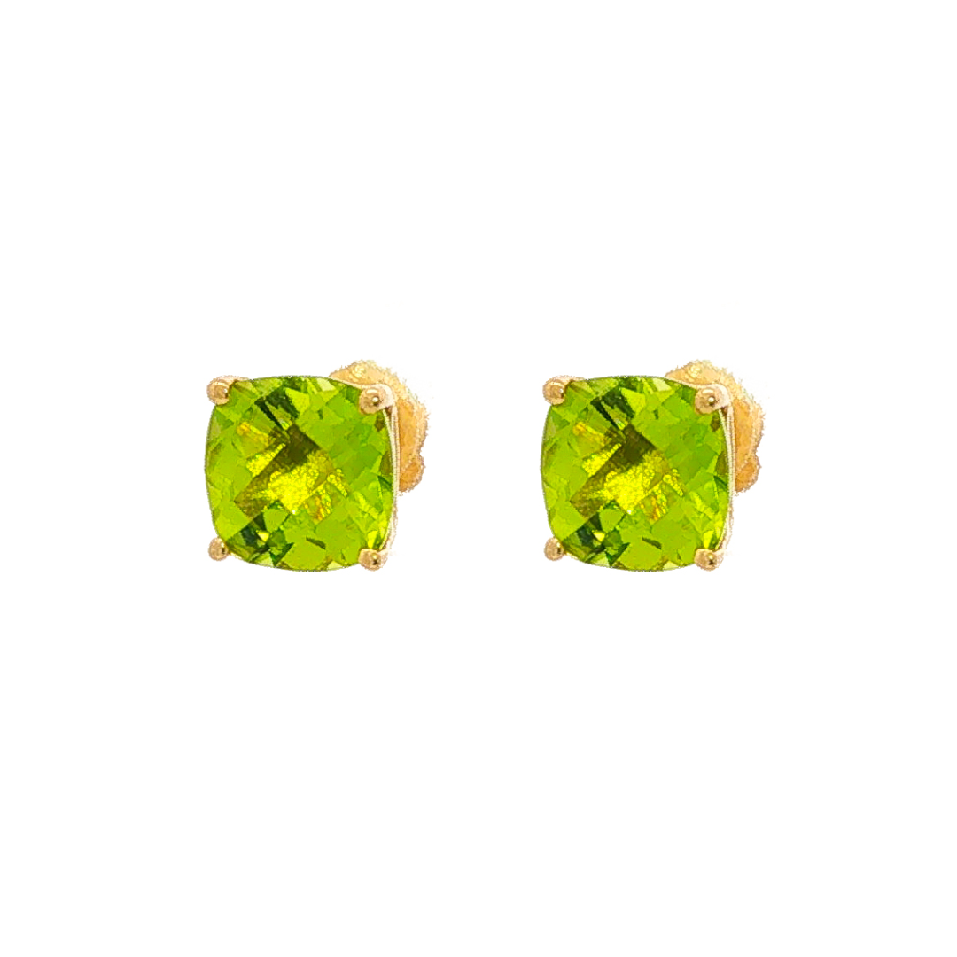 14kt Yellow Gold 2.01 ctw Cushion-Cut Peridot Stud Earrings