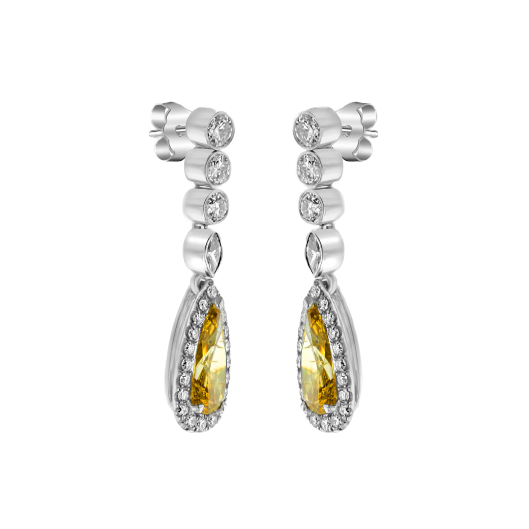 18kt White Gold 2.93 ctw Diamond Halo Drop Earrings