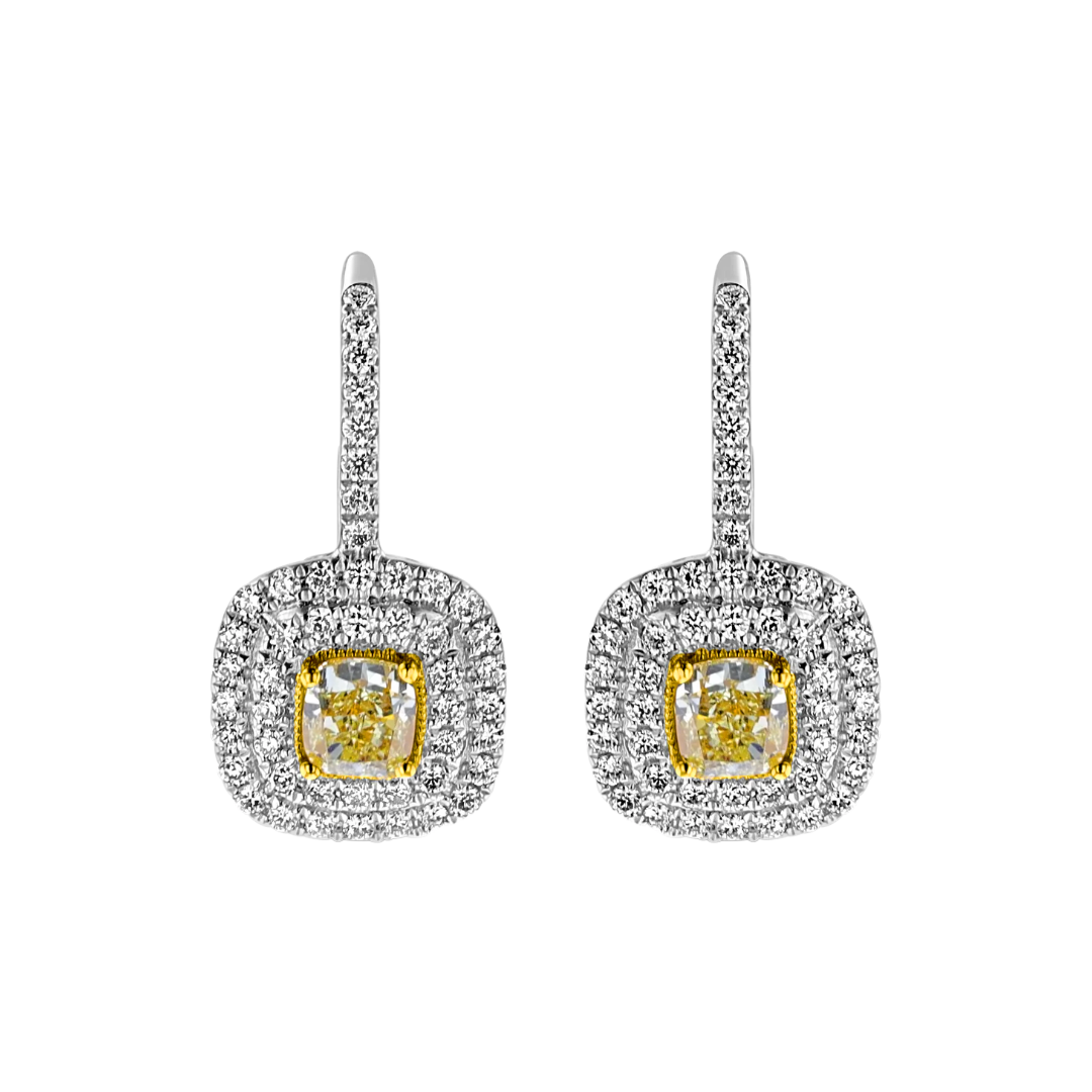18kt White & Yellow Gold 1.47 ctw Yellow & 1.02 ctw Diamond Earrings