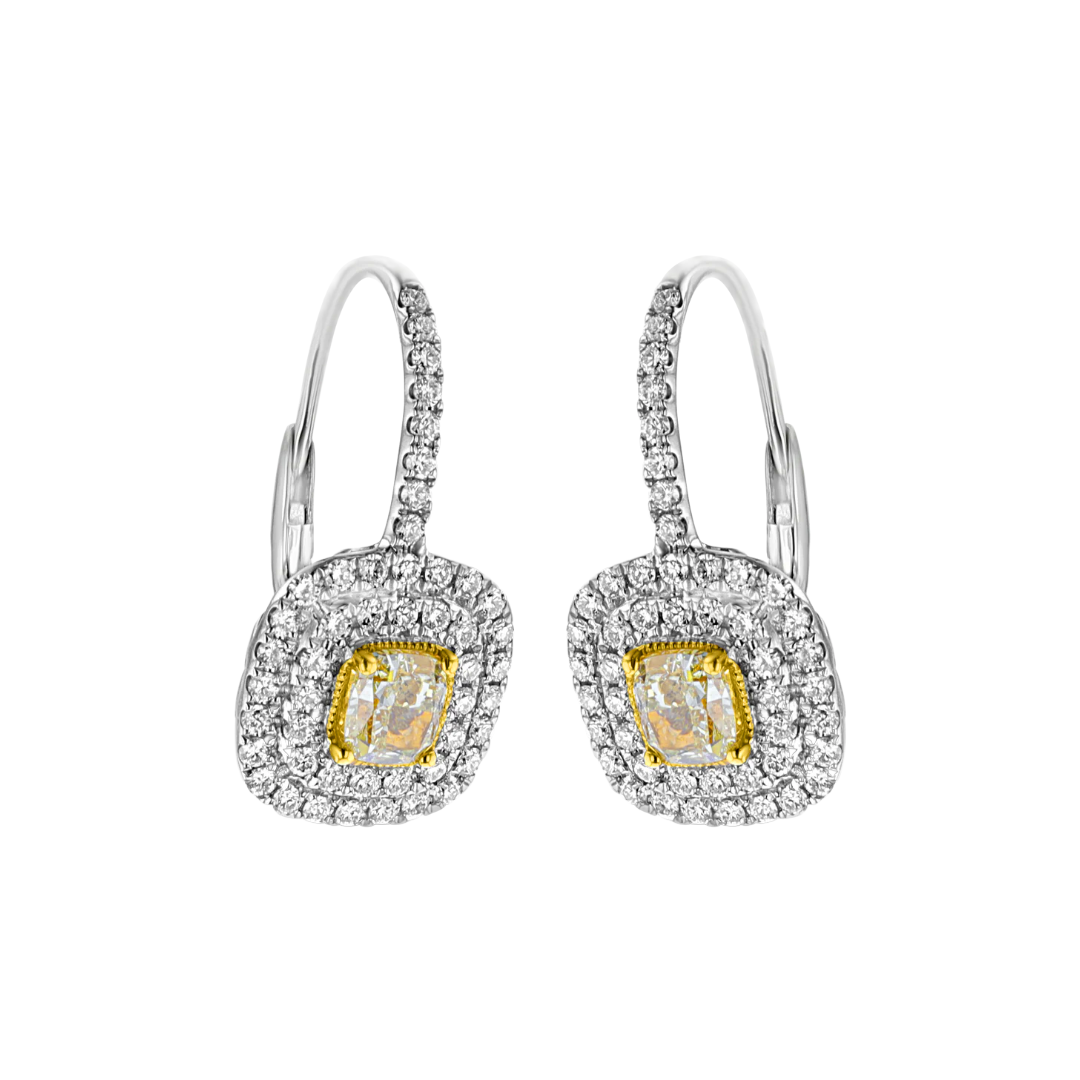 18kt White & Yellow Gold 1.47 ctw Yellow & 1.02 ctw Diamond Earrings