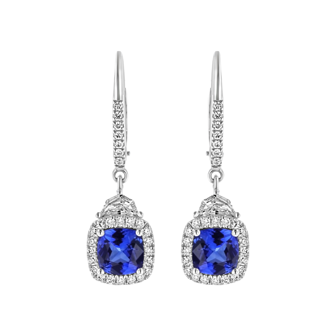 Juleve 18kt White Gold 2.22 ctw Sapphire & .72 ctw Diamond Halo Drop Earrings