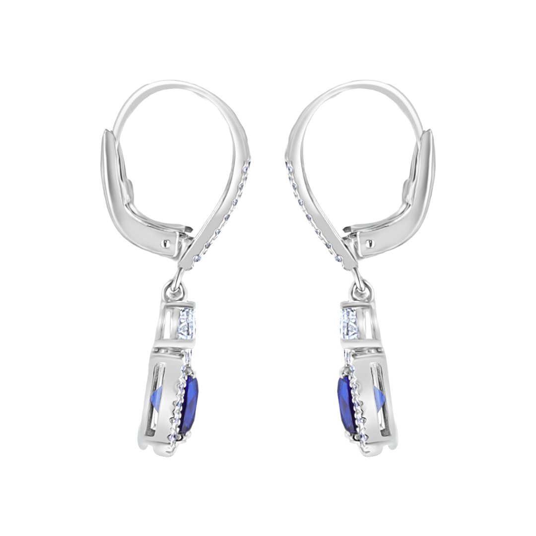Juleve 18kt White Gold 2.22 ctw Sapphire & .72 ctw Diamond Halo Drop Earrings