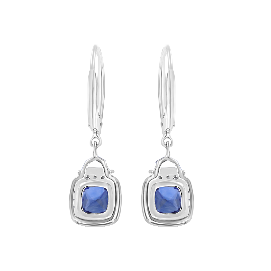 Juleve 18kt White Gold 2.22 ctw Sapphire & .72 ctw Diamond Halo Drop Earrings