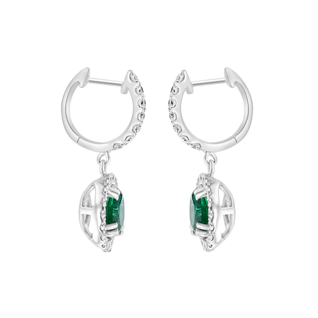 Juleve 18kt White Gold 2.54 ctw Emerald  & .92 ctw Diamond Halo Drop Earrings