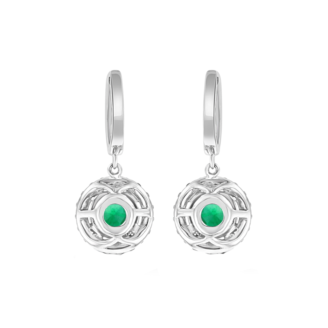 Juleve 18kt White Gold 2.54 ctw Emerald  & .92 ctw Diamond Halo Drop Earrings