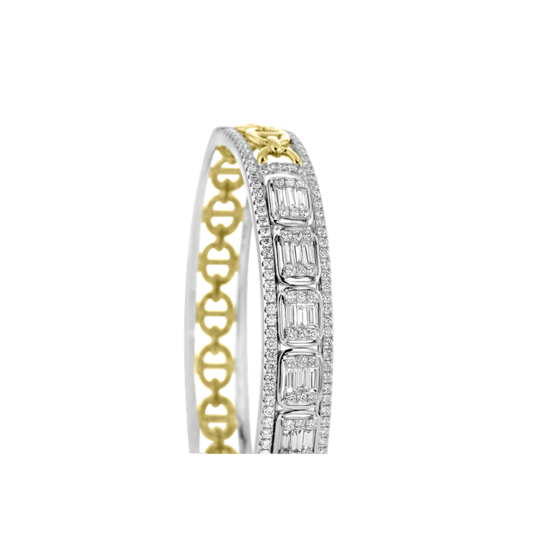 18kt Yellow & White Gold 2.79 ct Diamond Slide Bangle Bracelet