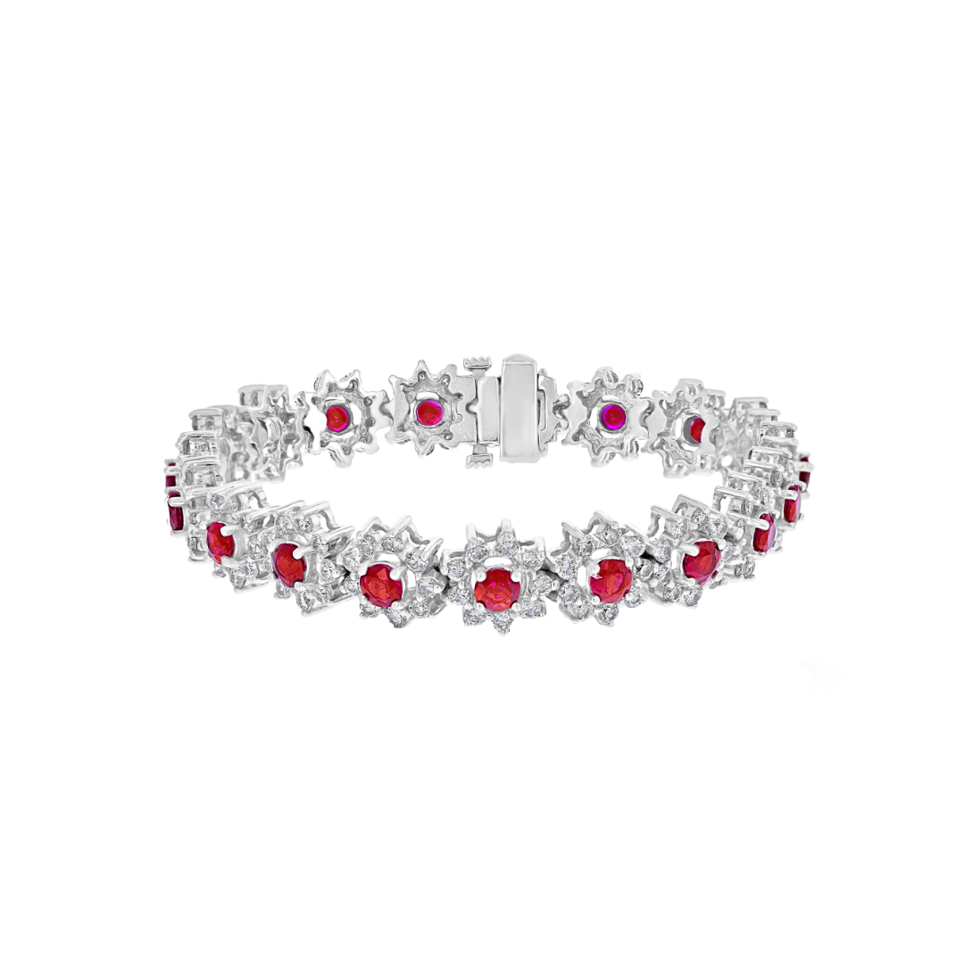 14kt White Gold 6.35 ctw Ruby & 5.62 ctw Diamond Halo Bracelet