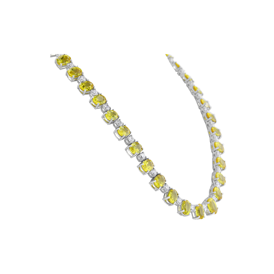 Juleve 18kt White Gold 33.53 ctw Yellow Sapphire & 8.40 ctw Diamond Necklace