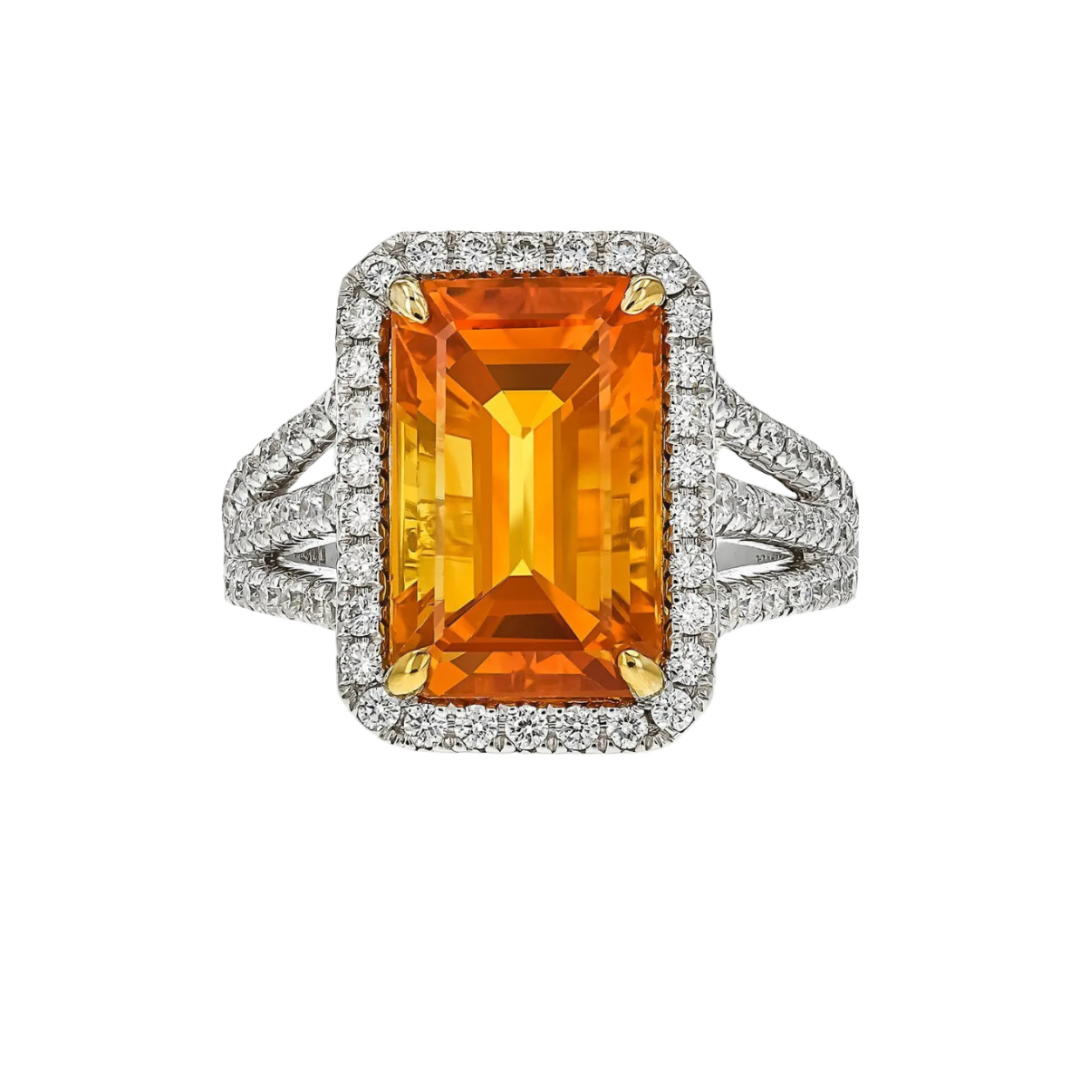 Juleve 18kt White Gold 8.41 ct Golden Sapphire & .87 ctw Diamond Halo Ring 5.5,6,6.5,7,7.5,8