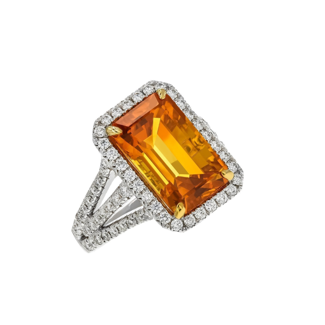 Juleve 18kt White Gold 8.41 ct Golden Sapphire & .87 ctw Diamond Halo Ring 5.5,6,6.5,7,7.5,8
