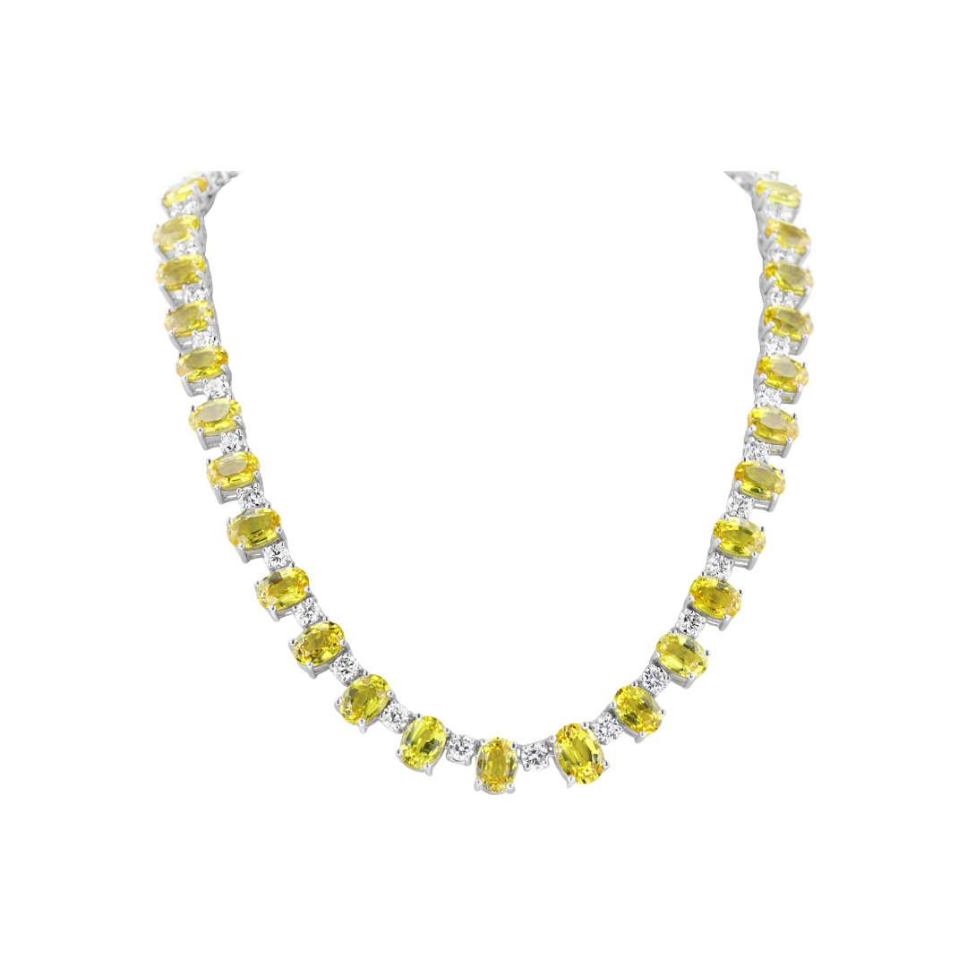 Juleve 18kt White Gold 33.53 ctw Yellow Sapphire & 8.40 ctw Diamond Necklace