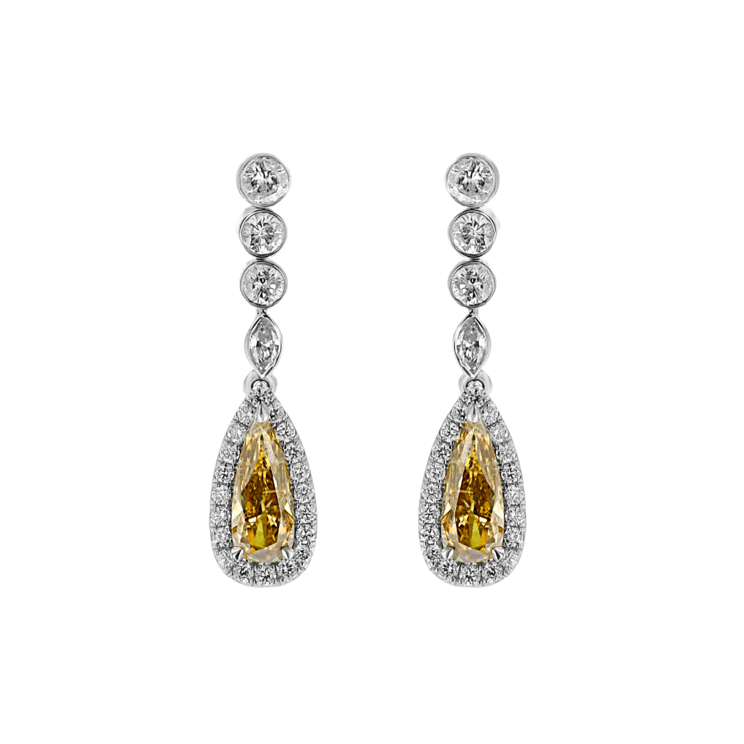 18kt White Gold 2.93 ctw Diamond Halo Drop Earrings