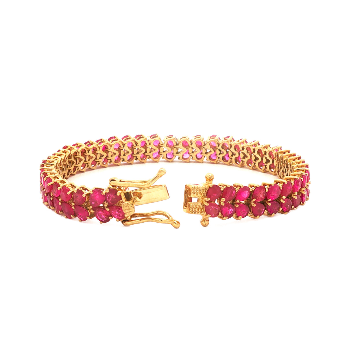 14kt Yellow Gold 14.00 ctw Pear-Shaped Ruby Two-Row Bracelet