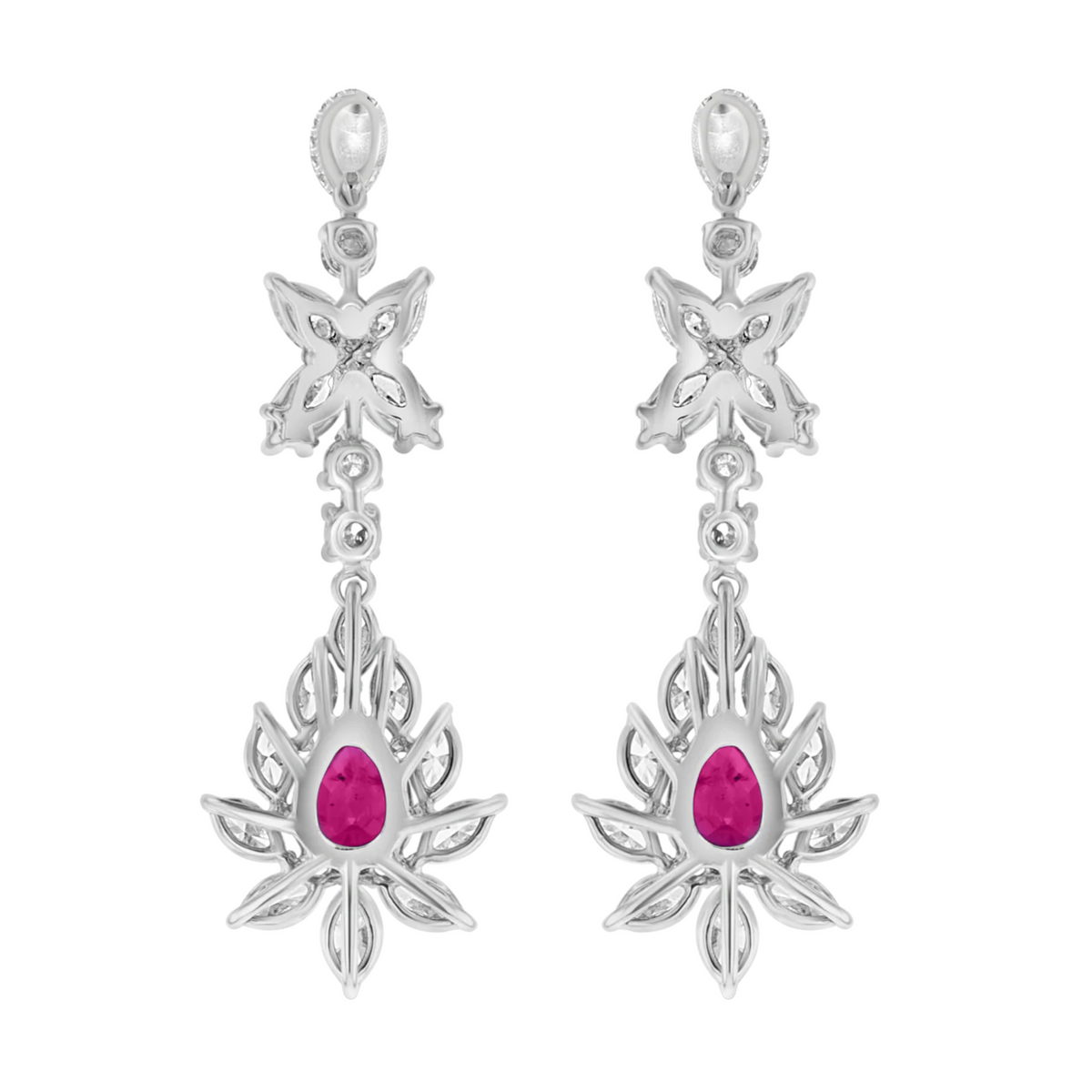 Juleve 18kt White Gold 2.73 ctw Ruby & 5.70 ctw Diamond Dangle Earrings