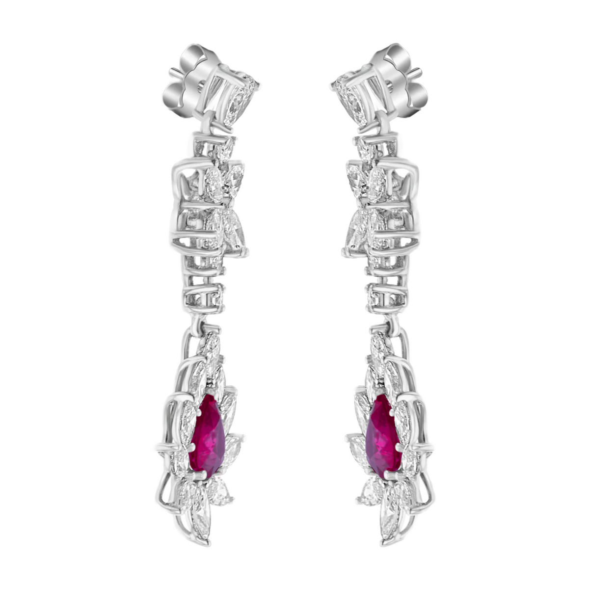 Juleve 18kt White Gold 2.73 ctw Ruby & 5.70 ctw Diamond Dangle Earrings