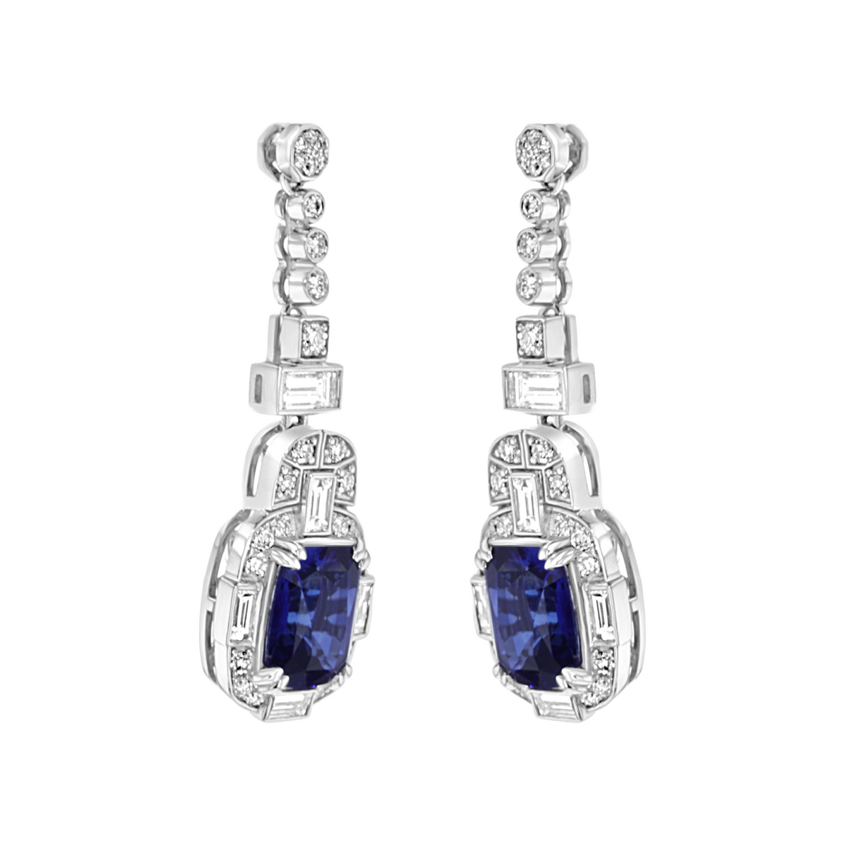 Juleve 18kt White Gold 9.88 ctw Sapphire & 2.31 ctw Diamond Drop Earrings