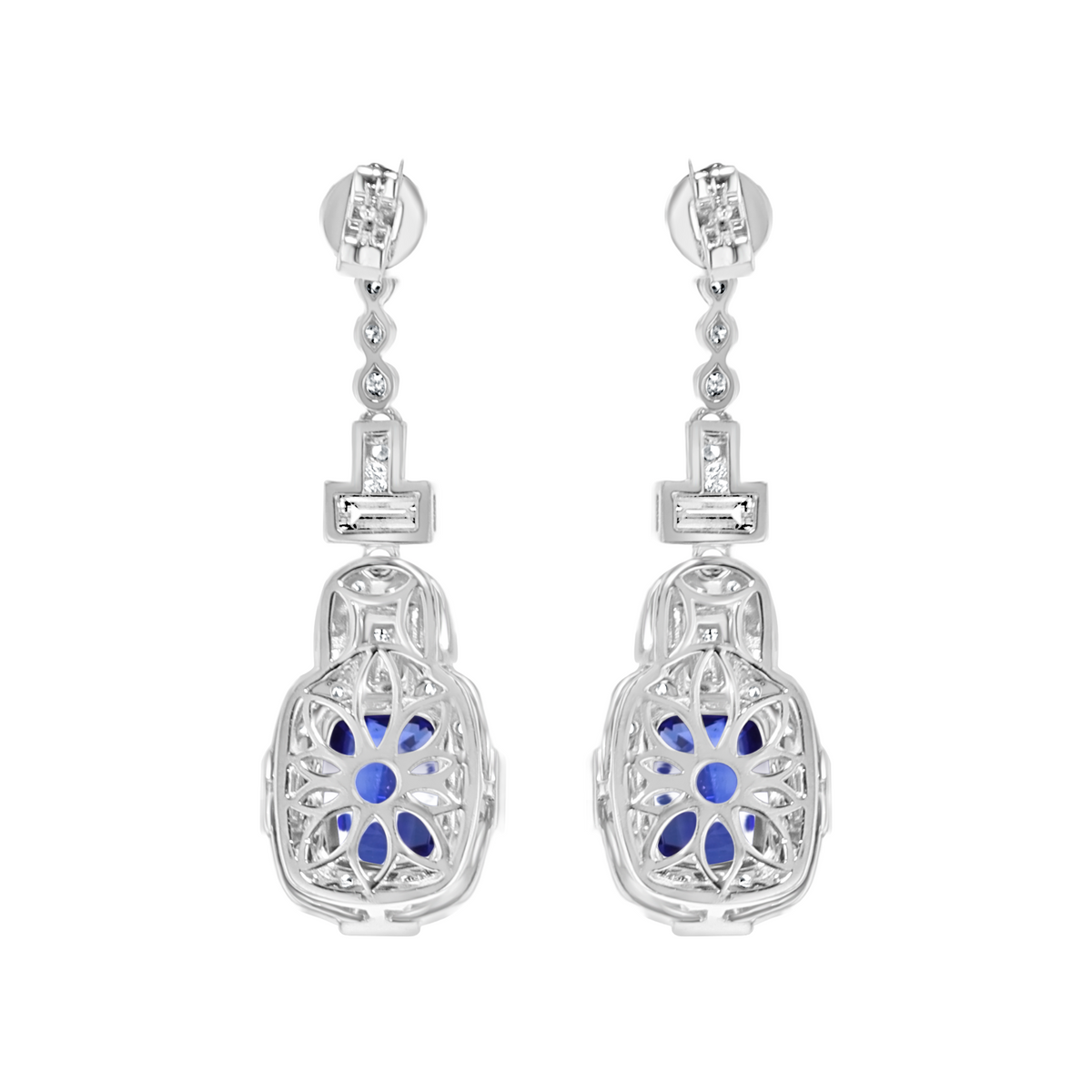 Juleve 18kt White Gold 9.88 ctw Sapphire & 2.31 ctw Diamond Drop Earrings